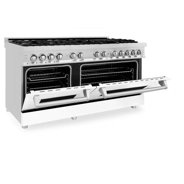 ZLINE 60" 7.4 cu. ft. Dual Fuel Range with Gas Stove and Electric Oven in Stainless Steel and White Matte Door, RA - WM - 60 - Farmhouse Kitchen and Bath
