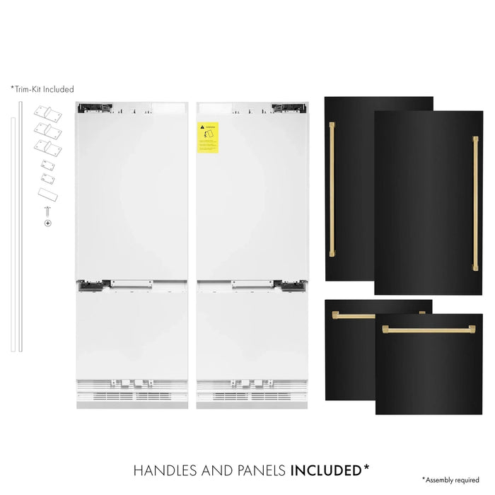 ZLINE 60" Autograph 32.2 cu. ft. 4 - Door French Door Fridge Water/Ice Dispenser Black Stainless Steel Gold Accents RBIVZ - BS - 60 - G - Farmhouse Kitchen and Bath