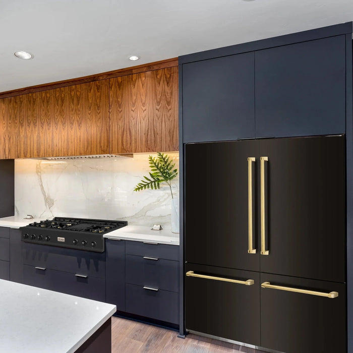 ZLINE 60" Autograph 32.2 cu. ft. 4 - Door French Door Fridge Water/Ice Dispenser Black Stainless Steel Gold Accents RBIVZ - BS - 60 - G - Farmhouse Kitchen and Bath
