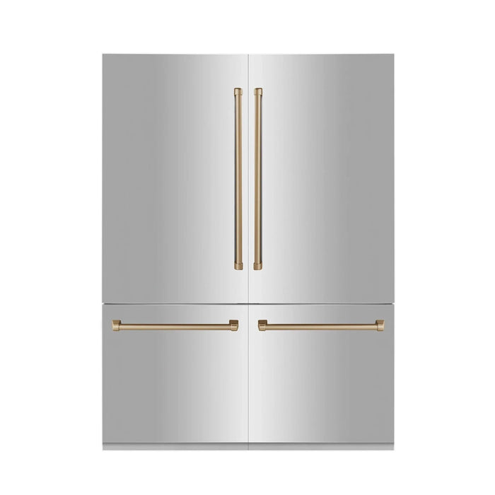 ZLINE 60" Autograph 32.2 cu. ft. 4 - Door French Door Fridge Water/Ice Dispenser Stainless Steel Champagne Bronze Accents RBIVZ - 304 - 60 - CB - Farmhouse Kitchen and Bath