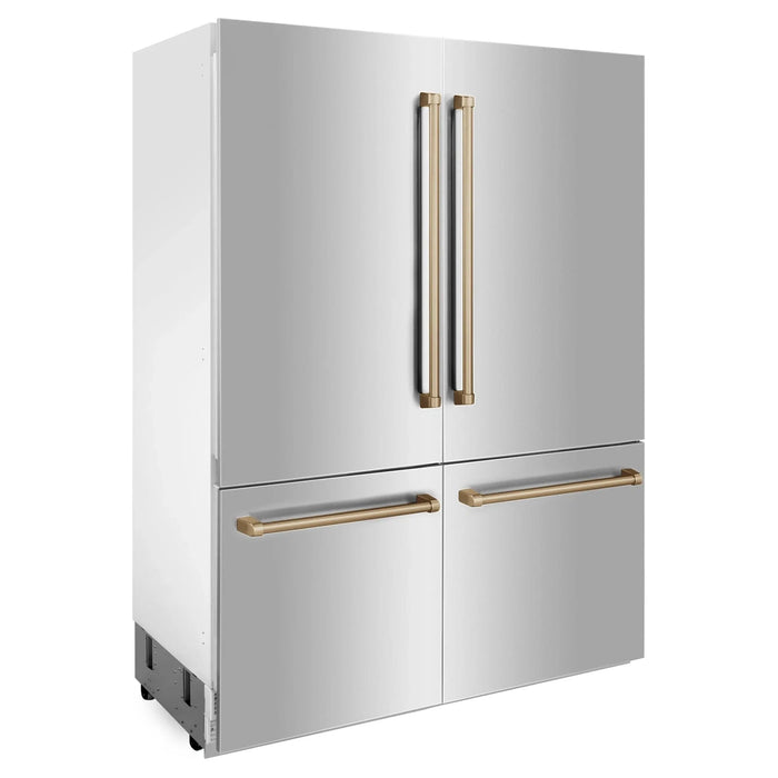ZLINE 60" Autograph 32.2 cu. ft. 4 - Door French Door Fridge Water/Ice Dispenser Stainless Steel Gold Accents RBIVZ - 304 - 60 - G - Farmhouse Kitchen and Bath