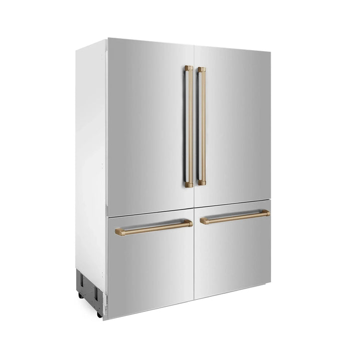 ZLINE 60" Autograph 32.2 cu. ft. 4 - Door French Door Fridge Water/Ice Dispenser Stainless Steel Gold Accents RBIVZ - 304 - 60 - G - Farmhouse Kitchen and Bath