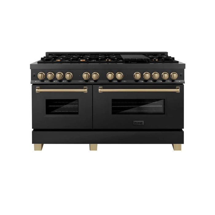 ZLINE 60" Autograph Dual Fuel Range, Black Stainless, RABZ - 60 - CB - Farmhouse Kitchen and Bath