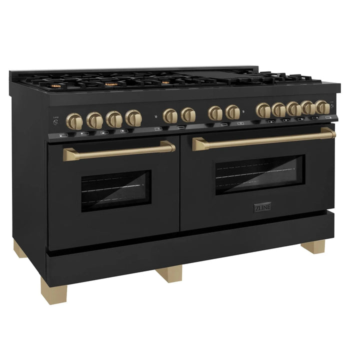 ZLINE 60" Autograph Dual Fuel Range, Black Stainless, RABZ - 60 - CB - Farmhouse Kitchen and Bath