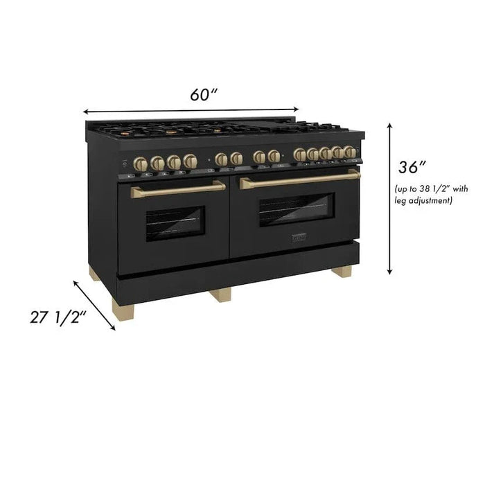 ZLINE 60" Autograph Dual Fuel Range, Black Stainless, RABZ - 60 - CB - Farmhouse Kitchen and Bath