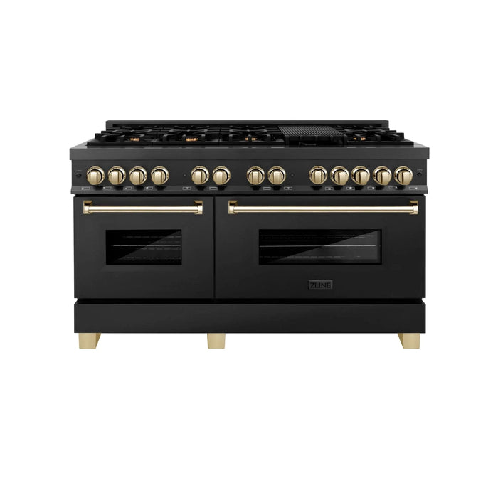 ZLINE 60" Autograph Dual Fuel Range, Black Stainless, RABZ - 60 - G - Farmhouse Kitchen and Bath