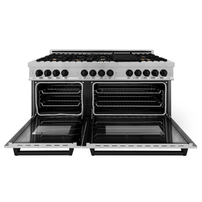 ZLINE 60" Autograph Edition Dual Fuel Range, DuraSnow, RASZ - SN - 60 - MB - Farmhouse Kitchen and Bath