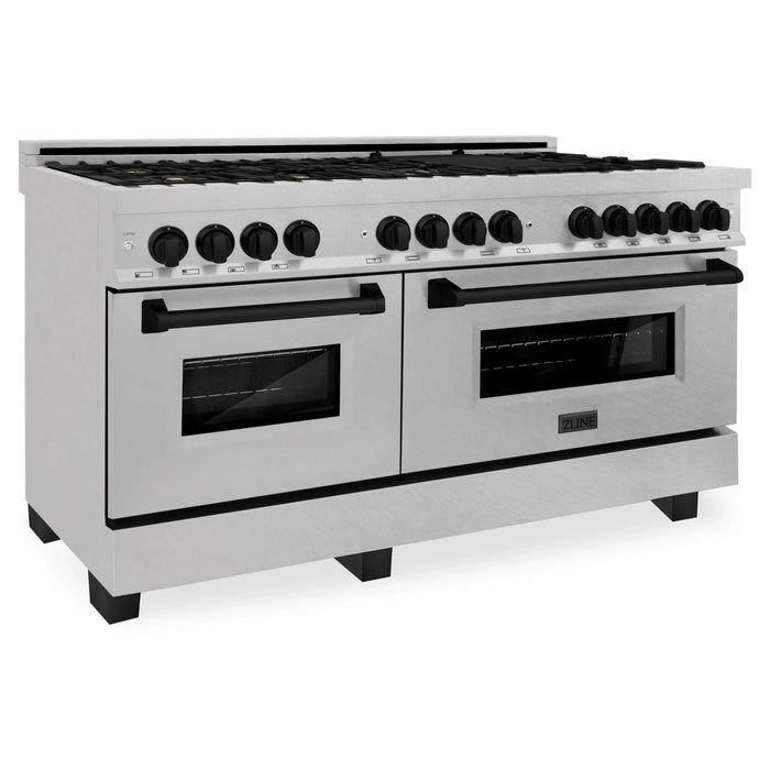ZLINE 60" Autograph Edition Dual Fuel Range, DuraSnow, RASZ - SN - 60 - MB - Farmhouse Kitchen and Bath