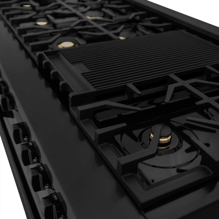 ZLINE 60" Dual Fuel Range, Black Stainless, Brass Burners, RAB - 60 - Farmhouse Kitchen and Bath