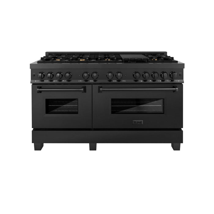 ZLINE 60" Dual Fuel Range, Black Stainless, Brass Burners, RAB - 60 - Farmhouse Kitchen and Bath