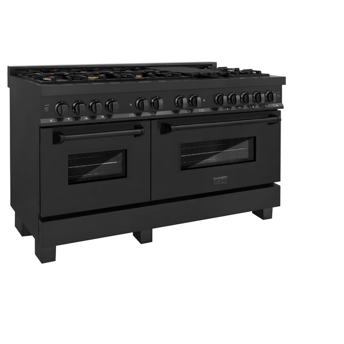 ZLINE 60" Dual Fuel Range, Black Stainless, Brass Burners, RAB - 60 - Farmhouse Kitchen and Bath