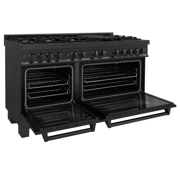 ZLINE 60" Dual Fuel Range, Black Stainless, Brass Burners, RAB - 60 - Farmhouse Kitchen and Bath