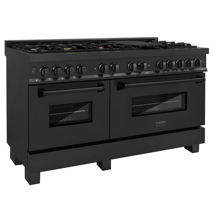 ZLINE 60" Dual Fuel Range, Black Stainless, Brass Burners, RAB - 60 - Farmhouse Kitchen and Bath