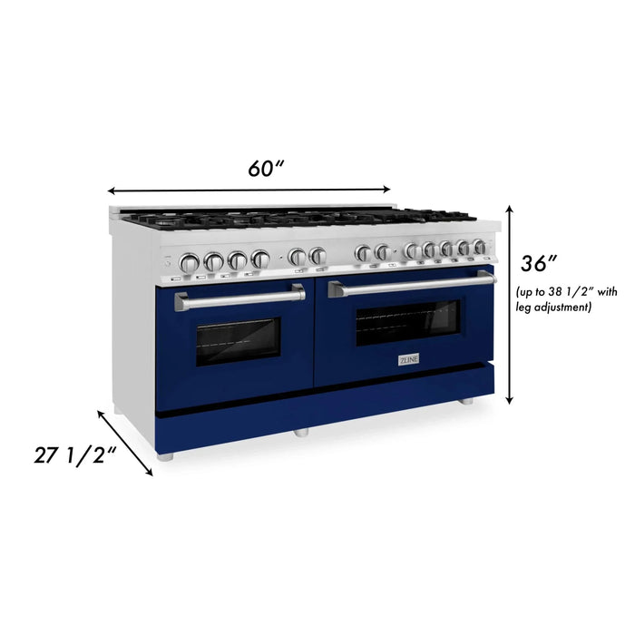 ZLINE 60" Professional Dual Fuel Range with Blue Matte Door, RA - BM - 60 - Farmhouse Kitchen and Bath