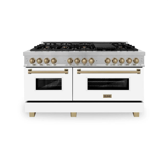 ZLINE 60"Autograph Range Dual Fuel, DuraSnow, White Door,RASZ - WM - 60 - CB - Farmhouse Kitchen and Bath