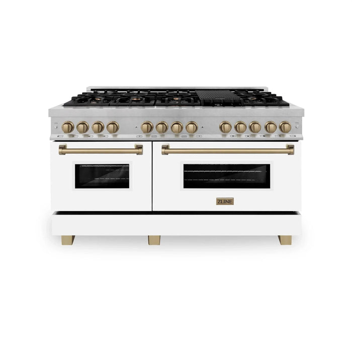 ZLINE 60"Autograph Range Dual Fuel, DuraSnow, White Door,RASZ - WM - 60 - G - Farmhouse Kitchen and Bath