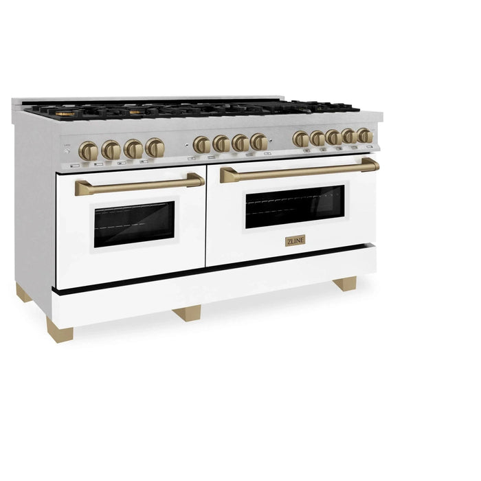 ZLINE 60"Autograph Range Dual Fuel, DuraSnow, White Door,RASZ - WM - 60 - G - Farmhouse Kitchen and Bath