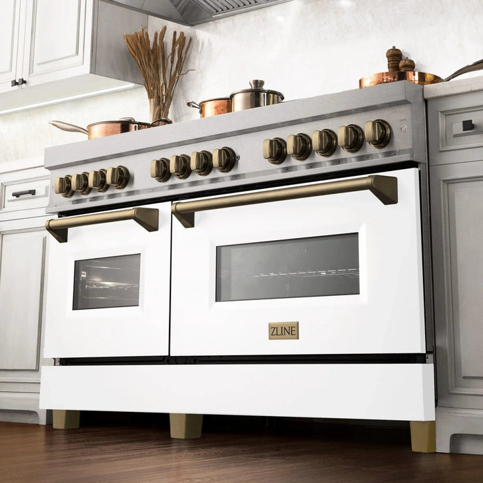 ZLINE 60"Autograph Range Dual Fuel, DuraSnow, White Door,RASZ - WM - 60 - G - Farmhouse Kitchen and Bath