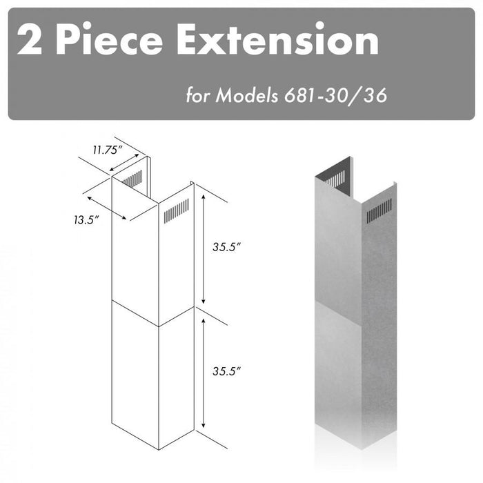 ZLINE 71" Extended Chimney, 2PCEXT - 681 - 30/36 - Farmhouse Kitchen and Bath