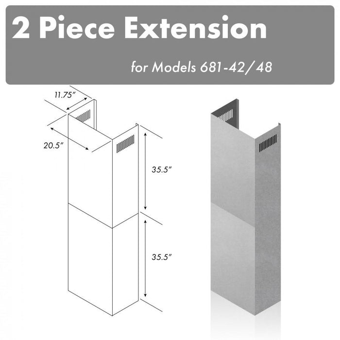 ZLINE 71" Extended Chimney, 2PCEXT - 681 - 42/48 - Farmhouse Kitchen and Bath