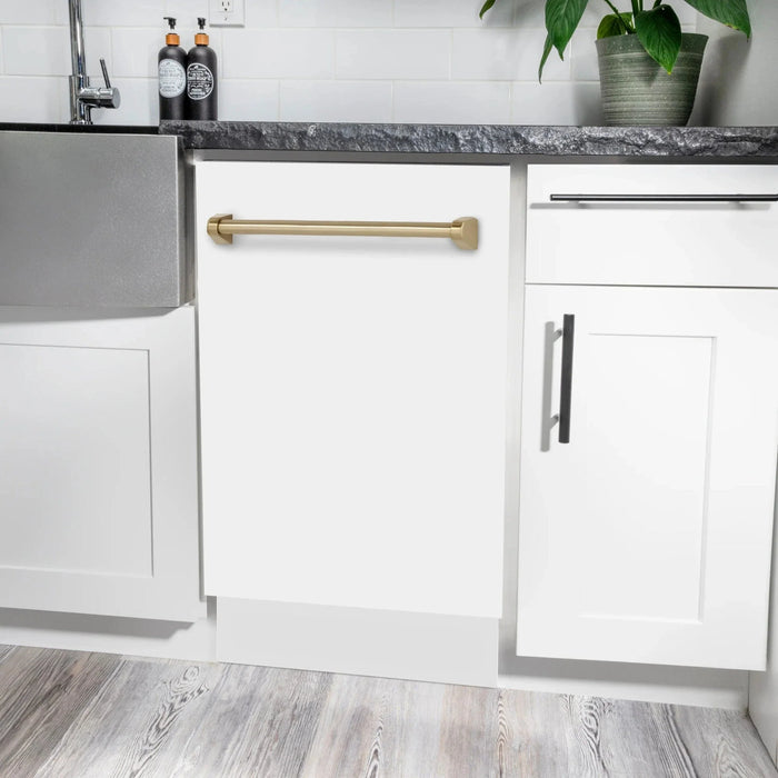 ZLINE Autograph 18" Dishwasher White Door, Bronze Handle DWVZ - WM - 18 - CB - Farmhouse Kitchen and Bath