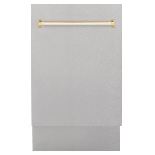 ZLINE Autograph 18" DuraSnow Dishwasher, Gold Handle DWVZ - SN - 18 - G - Farmhouse Kitchen and Bath