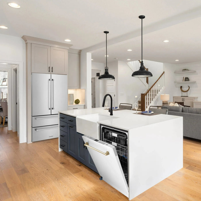 ZLINE Autograph 24" Dishwasher White Door, Gold DWMTZ - WM - 24 - G - Farmhouse Kitchen and Bath