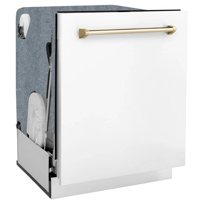 ZLINE Autograph 24" Dishwasher White Door, Gold DWMTZ - WM - 24 - G - Farmhouse Kitchen and Bath