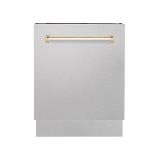 ZLINE Autograph 24" DuraSnow Dishwasher, Gold Handle DWVZ - SN - 24 - G - Farmhouse Kitchen and Bath