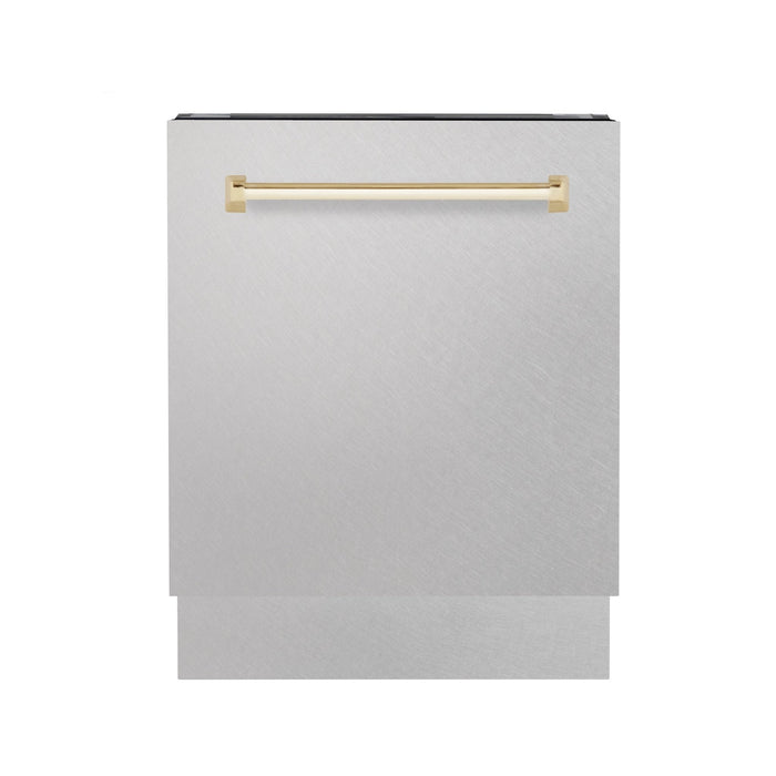ZLINE Autograph 24" DuraSnow Dishwasher, Gold Handle DWVZ - SN - 24 - G - Farmhouse Kitchen and Bath