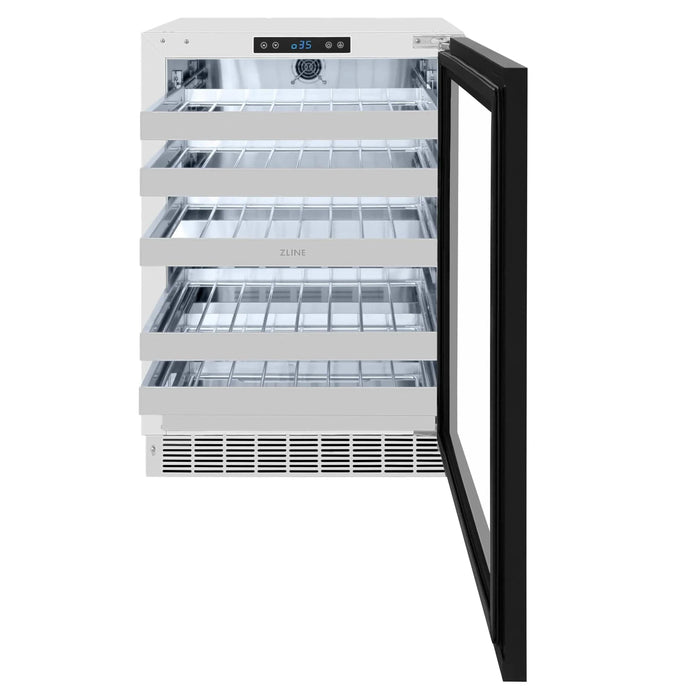 ZLINE Autograph 24 in. Dual Zone 44 Bottle Wine Cooler With Panel Ready Glass Door And Champagne Bronze Handle RWDPOZ - 24 - CB - Farmhouse Kitchen and Bath