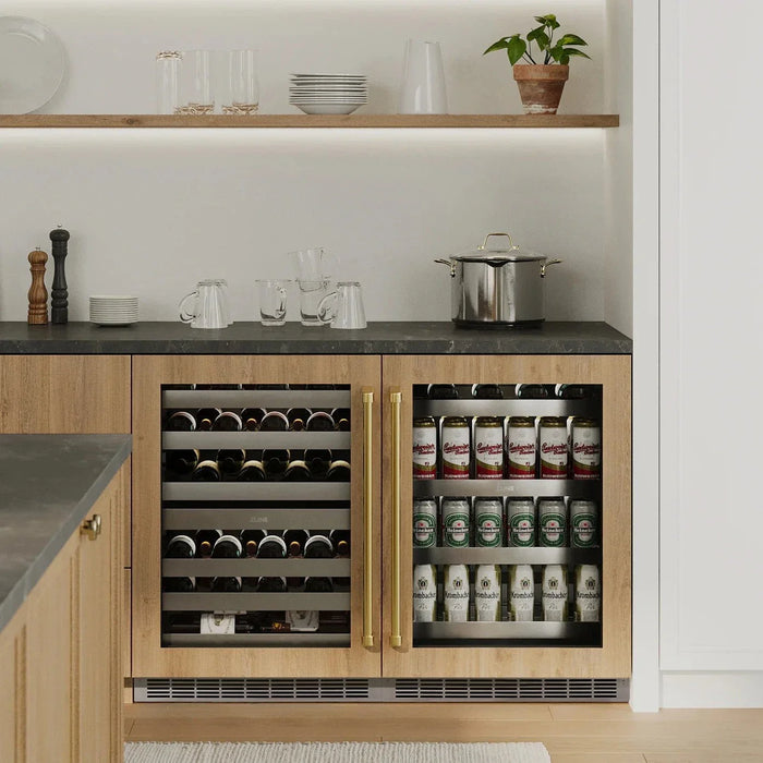 ZLINE Autograph 24 in. Dual Zone 44 Bottle Wine Cooler With Stainless Steel Glass Door And Champagne Bronze Handle RWDOZ - GS - 24 - CB - Farmhouse Kitchen and Bath