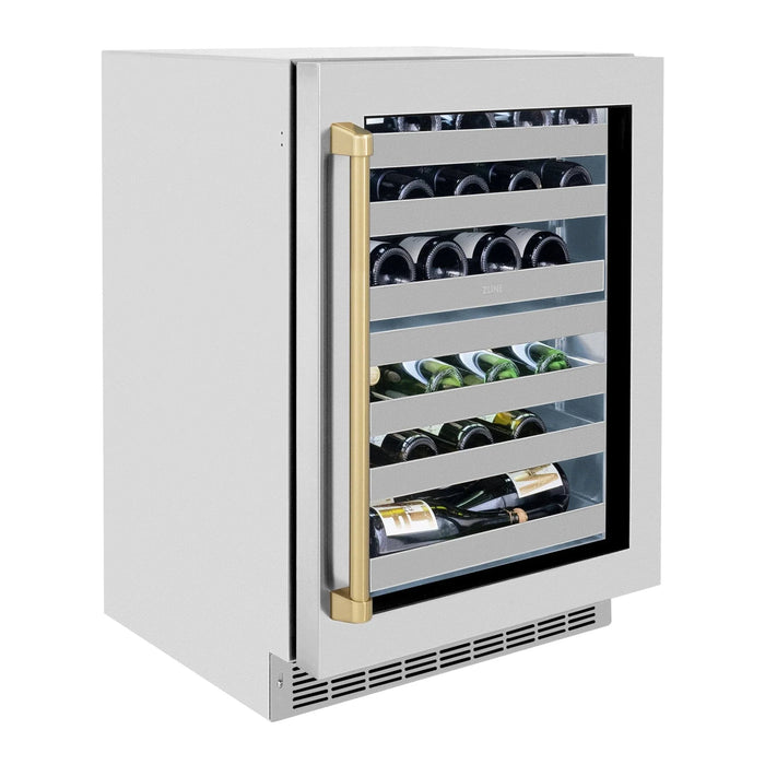 ZLINE Autograph 24 in. Dual Zone 44 Bottle Wine Cooler With Stainless Steel Glass Door And Champagne Bronze Handle RWDOZ - GS - 24 - CB - Farmhouse Kitchen and Bath
