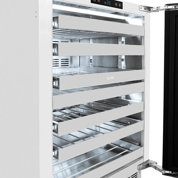 ZLINE Autograph 24 in. Dual Zone 44 Bottle Wine Cooler With Stainless Steel Glass Door And Champagne Bronze Handle RWDOZ - GS - 24 - CB - Farmhouse Kitchen and Bath