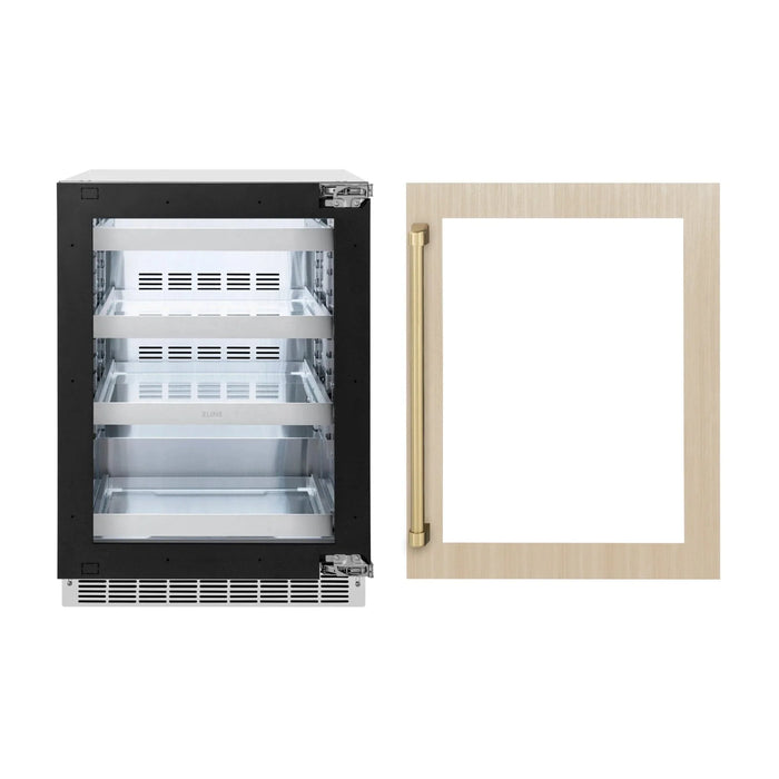 ZLINE Autograph Edition 24 in. Touchstone 151 Can Beverage Fridge With Panel Ready Glass Door And Champagne Bronze Handle RBSPOZ - 24 - CB - Farmhouse Kitchen and Bath