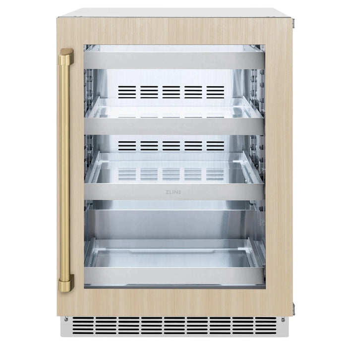 ZLINE Autograph Edition 24 in. Touchstone 151 Can Beverage Fridge With Panel Ready Glass Door And Champagne Bronze Handle RBSPOZ - 24 - CB - Farmhouse Kitchen and Bath
