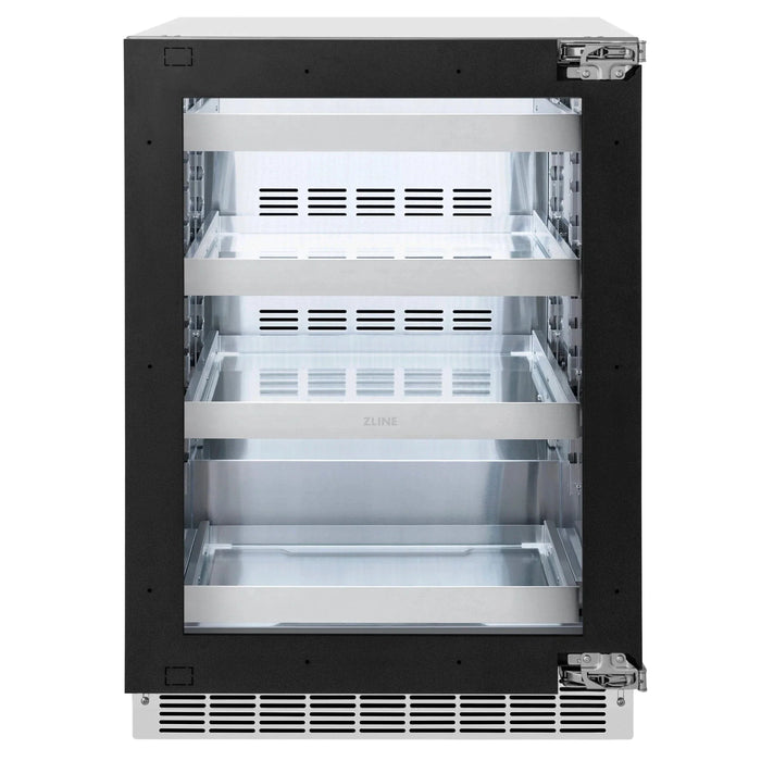 ZLINE Autograph Edition 24 in. Touchstone 151 Can Beverage Fridge With Panel Ready Glass Door And Polished Gold Handle RBSPOZ - 24 - G - Farmhouse Kitchen and Bath