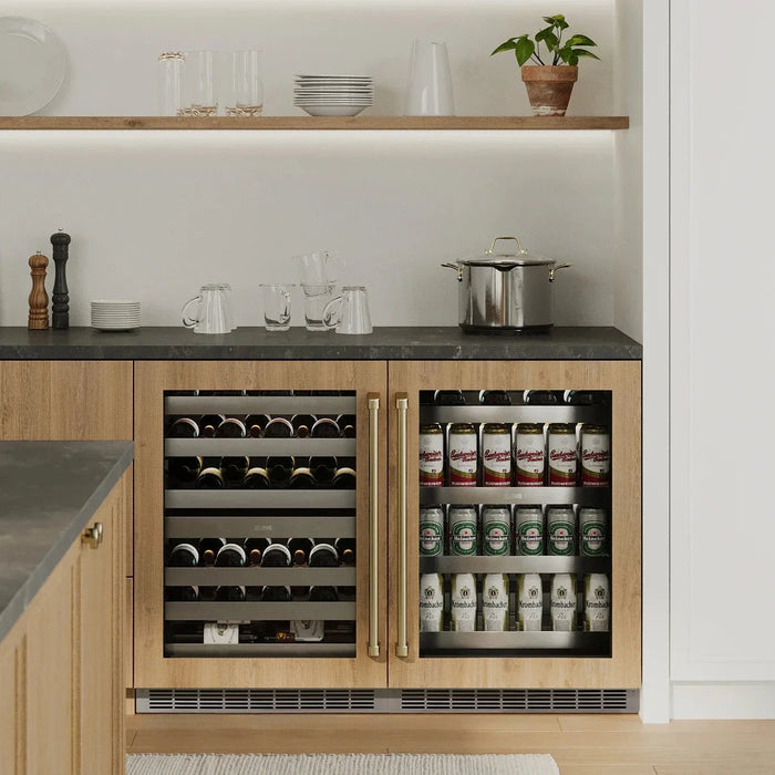 ZLINE Autograph Edition 24 in. Touchstone 151 Can Beverage Fridge With Stainless Steel Glass Door And Polished Gold Handle RBSOZ - GS - 24 - G - Farmhouse Kitchen and Bath