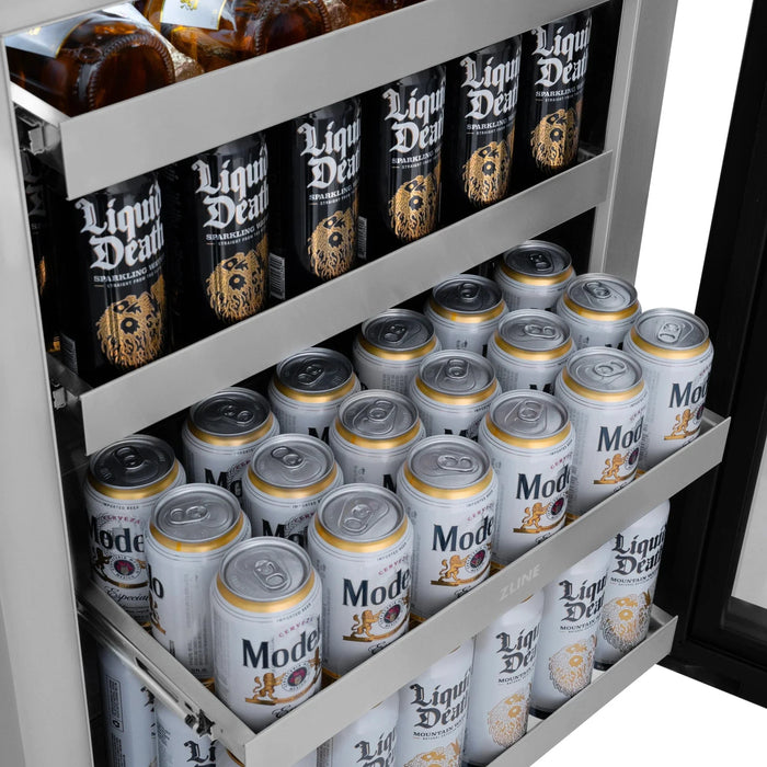 ZLINE Autograph Edition 24 in. Touchstone 151 Can Beverage Fridge With Stainless Steel Glass Door And Polished Gold Handle RBSOZ - GS - 24 - G - Farmhouse Kitchen and Bath