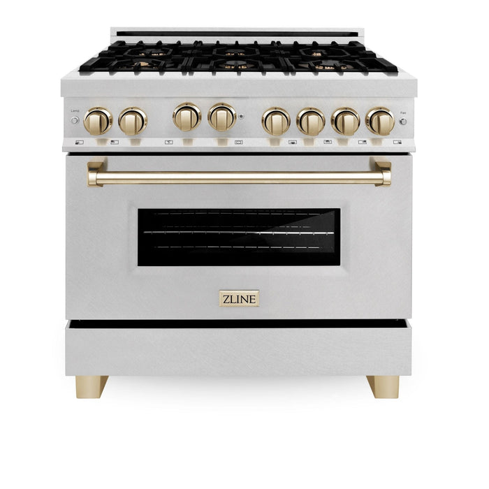 ZLINE Autograph Edition 36" Dual Fuel Range, Gold Accents, RAZ - 36 - G - Farmhouse Kitchen and Bath