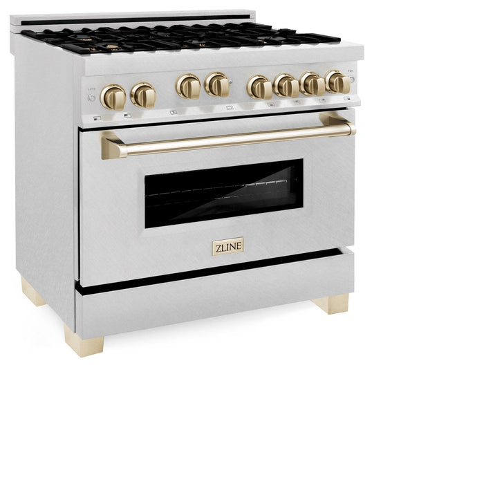 ZLINE Autograph Edition 36" Dual Fuel Range, Gold Accents, RAZ - 36 - G - Farmhouse Kitchen and Bath