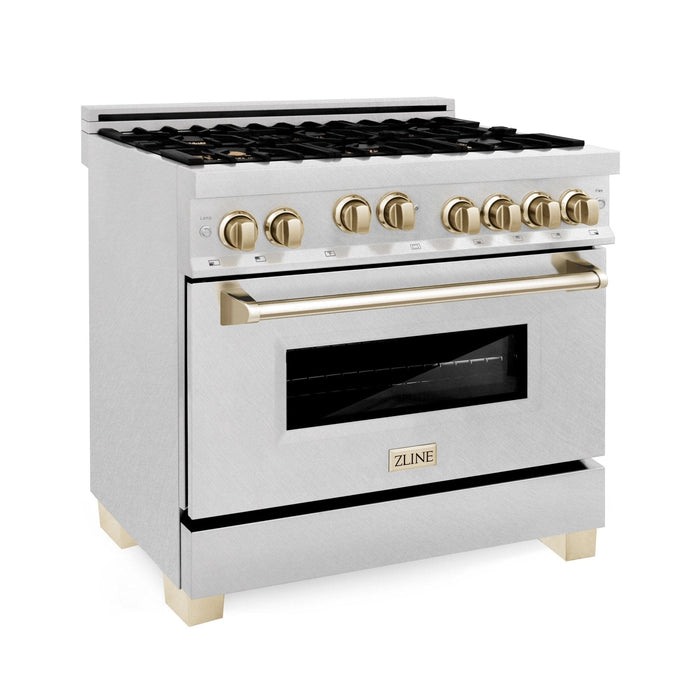 ZLINE Autograph Edition 36" Dual Fuel Range, Gold Accents, RAZ - 36 - G - Farmhouse Kitchen and Bath