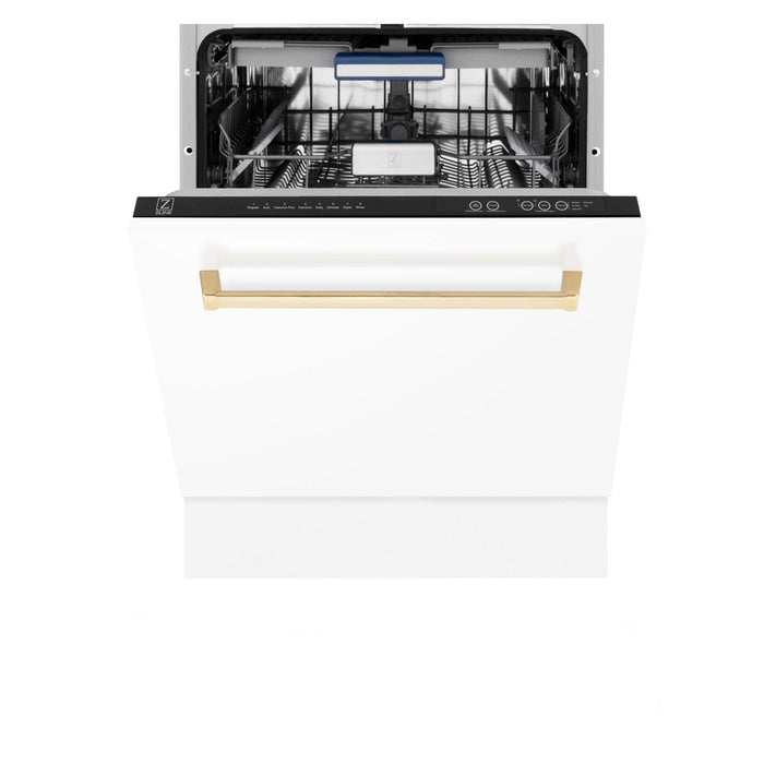 ZLINE Autograph White Door 24" Dishwasher, Gold Handle DWVZ - WM - 24 - G - Farmhouse Kitchen and Bath