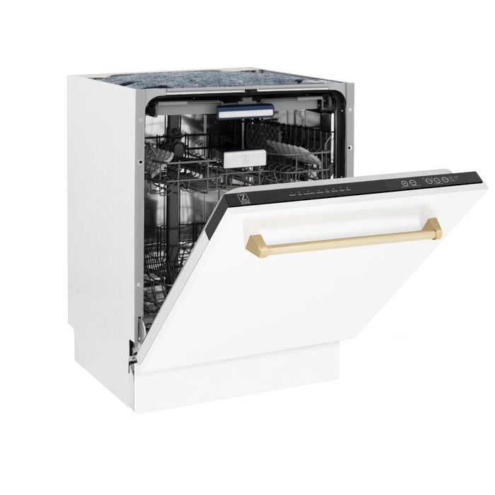 ZLINE Autograph White Door 24" Dishwasher, Gold Handle DWVZ - WM - 24 - G - Farmhouse Kitchen and Bath
