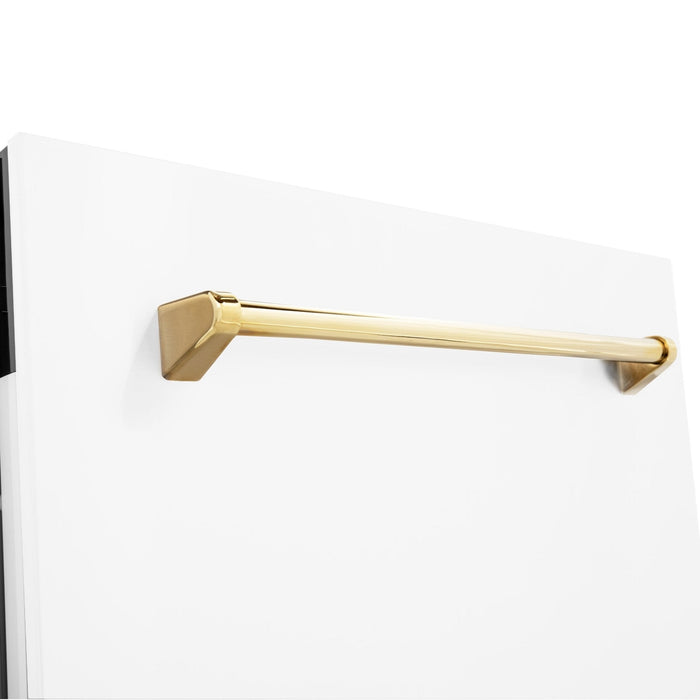 ZLINE Autograph White Door 24" Dishwasher, Gold Handle DWVZ - WM - 24 - G - Farmhouse Kitchen and Bath