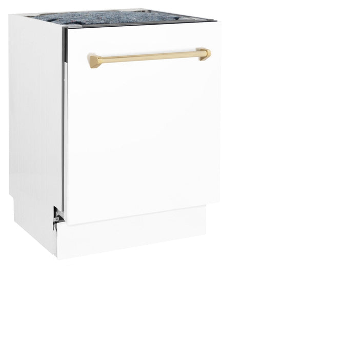 ZLINE Autograph White Door 24" Dishwasher, Gold Handle DWVZ - WM - 24 - G - Farmhouse Kitchen and Bath