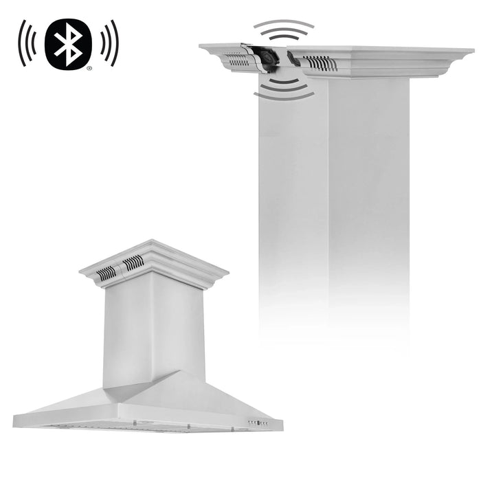 ZLINE Ducted Vent Island Mount Range Hood in Stainless Steel with Built - in ZLINE CrownSound Bluetooth Speakers GL1iCRN - BT - 36 - Farmhouse Kitchen and Bath