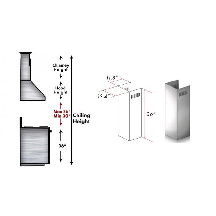 ZLINE Outdoor Chimney Extension, 10ft Ceilings, 1PCEXT - 667/697 - 304 - Farmhouse Kitchen and Bath