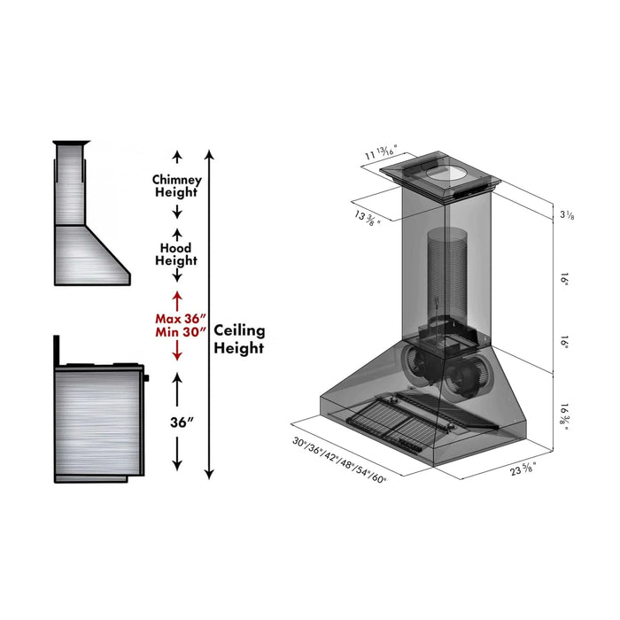 ZLINE Professional Convertible Vent Wall Mount Range Hood in Stainless Steel with Crown Molding 667CRN - 48 - Farmhouse Kitchen and Bath
